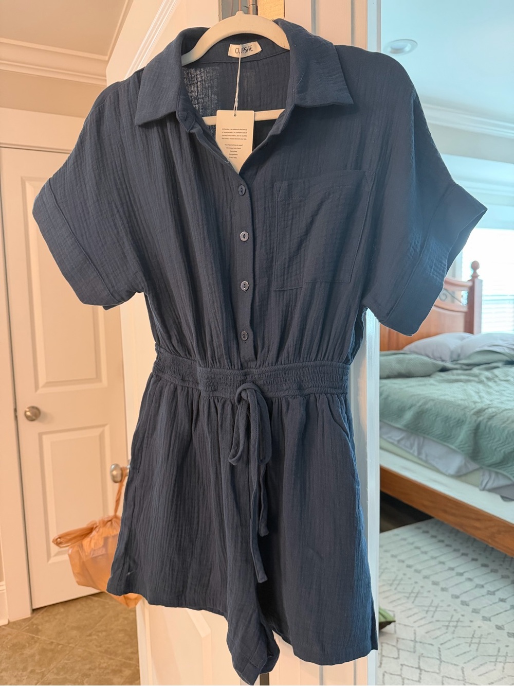 Women’s Navy Button-Front One-Piece Romper w/pockets - Brand: